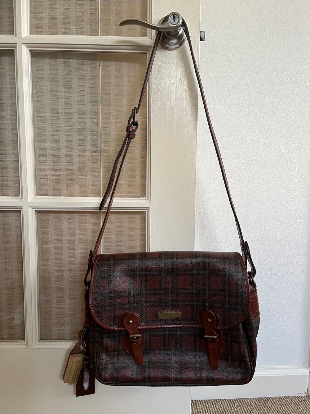 Vintage Ralph Lauren Polo Red Plaid Messenger Bag 80s 90s - Picture 7 of 15